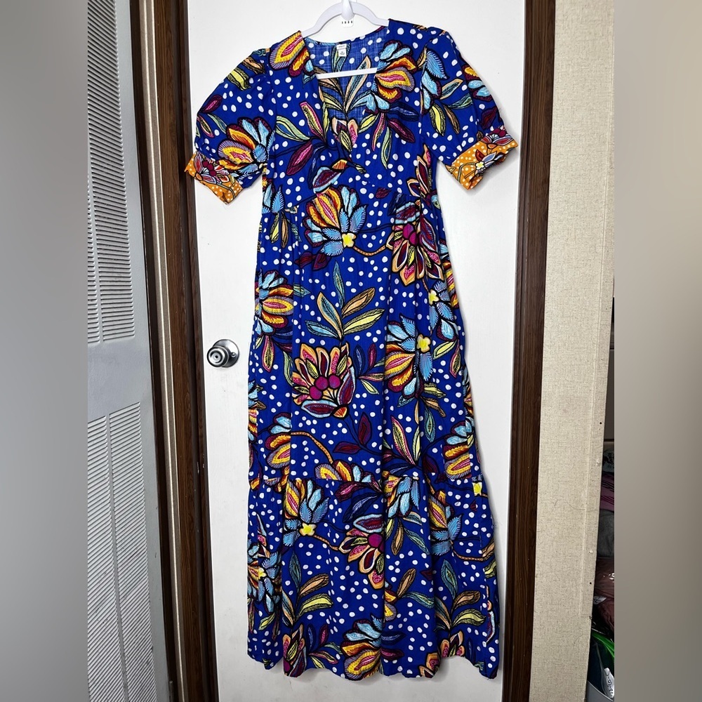 Tabitha Brown Blue Floral Dress with Puff Sleeves